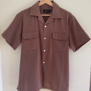 Drifter Los Angeles Fields Open Collar Button Up Shirt / Color Azuki